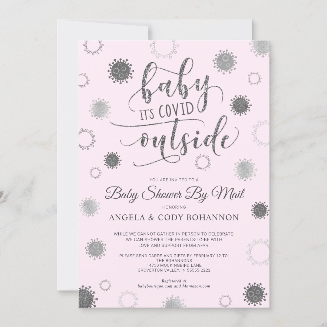Baby Shower by Mail BABY ITS COVID OUTSIDE Pink Invitation Zazzle