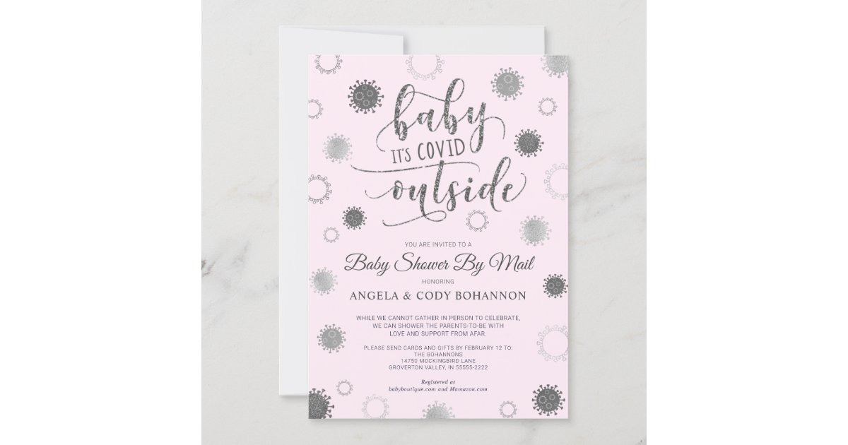 Baby Shower by Mail BABY ITS COVID OUTSIDE Pink Invitation Zazzle