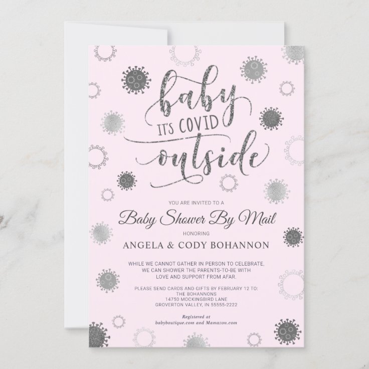 Baby Shower by Mail BABY ITS COVID OUTSIDE Pink Invitation Zazzle