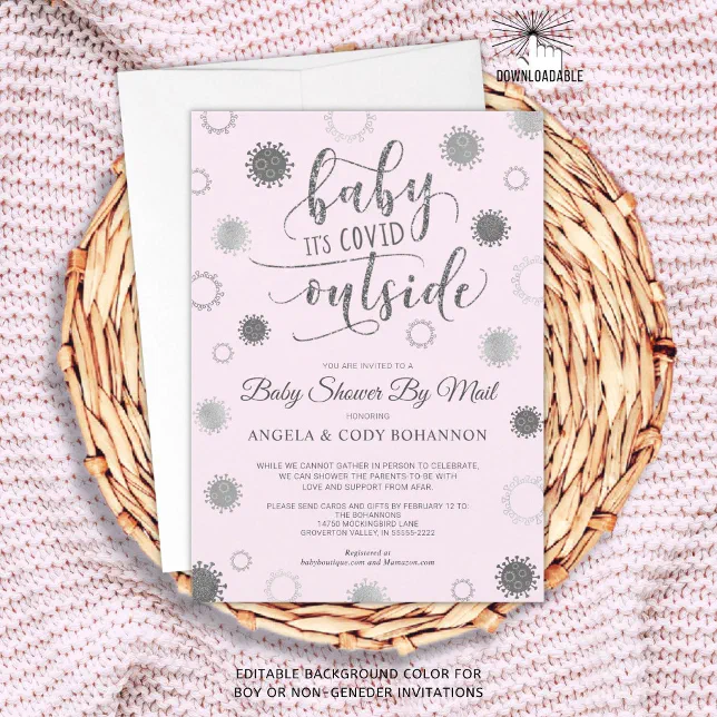 Baby Shower by Mail BABY ITS COVID OUTSIDE Pink Invitation Zazzle