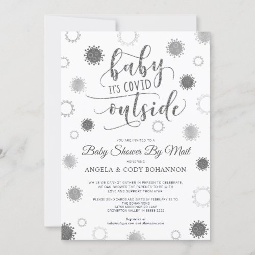 Baby Shower by Mail BABY ITS COVID OUTSIDE Silver Invitation