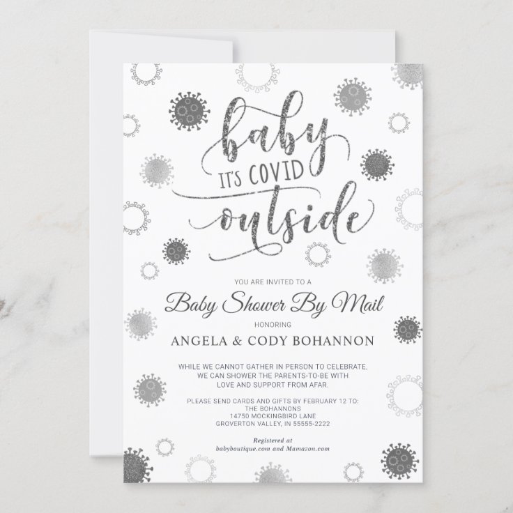 Baby Shower by Mail BABY ITS COVID OUTSIDE Silver Invitation Zazzle