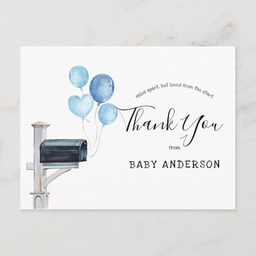 Baby Shower by Mail Blue Balloons Thank You Postcard