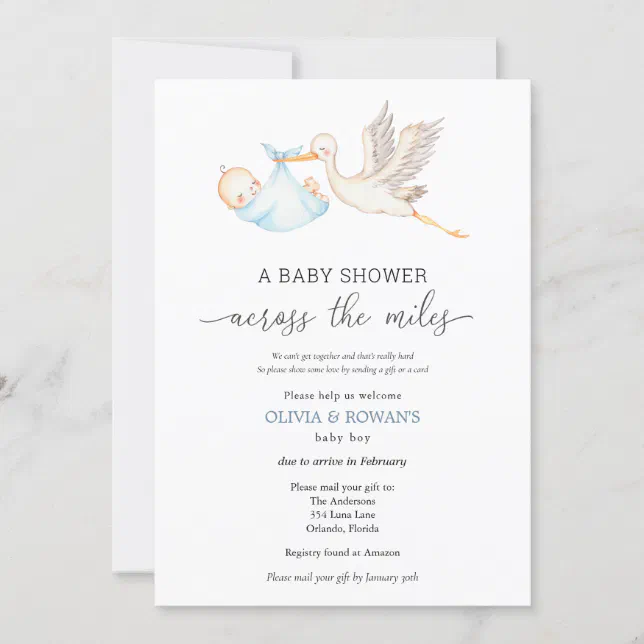 Baby Shower by Mail Blue Stork Invitation | Zazzle