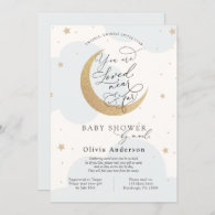 Baby Shower by Mail Blue Twinkle Star and Moon Invitation