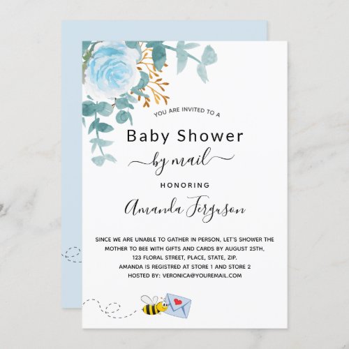 Baby Shower by mail boy blue floral cute bee Invitation