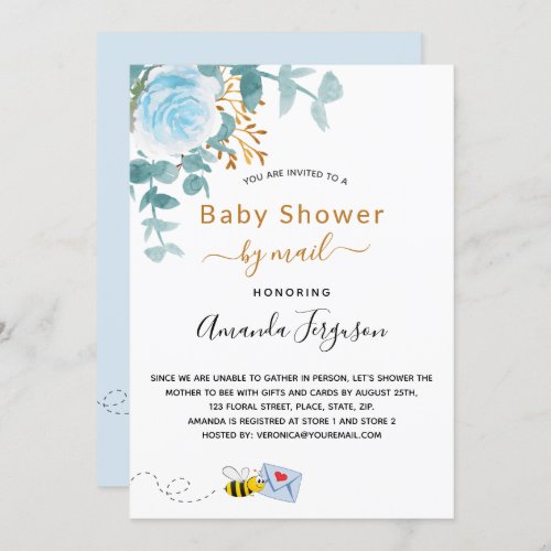 Baby Shower by mail boy floral blue cute bee Invitation