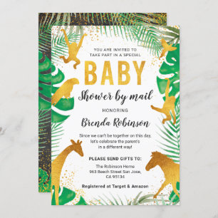 Baby Shower By Mail Boy Gold Jungle Animals Safari Invitation