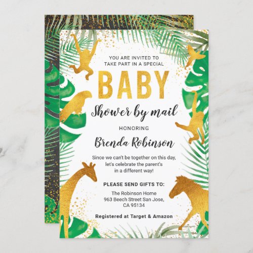 Baby Shower By Mail Boy Gold Jungle Animals Safari Invitation