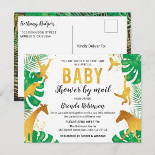 Baby Shower By Mail Boy Gold Jungle Animals Safari Postcard