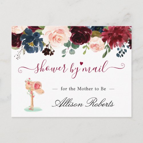 Baby Shower By Mail Burgundy Blush Navy Floral Postcard