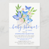 Baby Shower By Mail Butterfly Envelope Blue Invitation