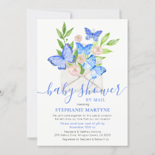 Baby Shower By Mail Butterfly Envelope Blue Invitation