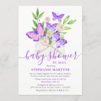 Baby Shower By Mail Butterfly Envelope Purple Invitation