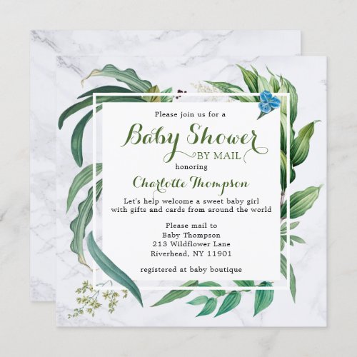 Baby Shower By Mail Chic Watercolor Green Floral Invitation