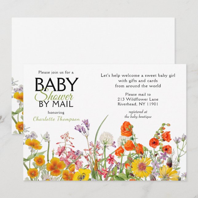 Baby Shower By Mail Colorful Wild Flowers Invitation (Front/Back)