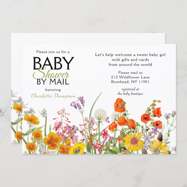 Baby Shower By Mail Colorful Wild Flowers Invitation (Front/Back)