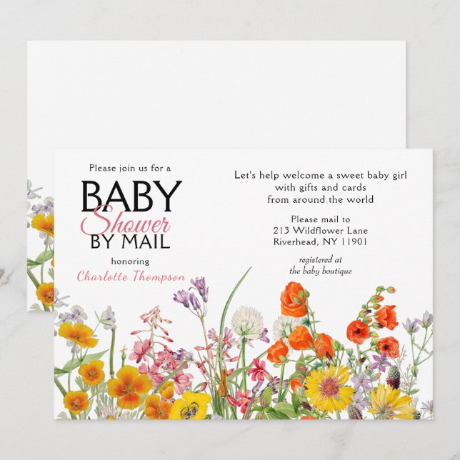 Baby Shower By Mail Colorful Wild Flowers Invitation (Front/Back)