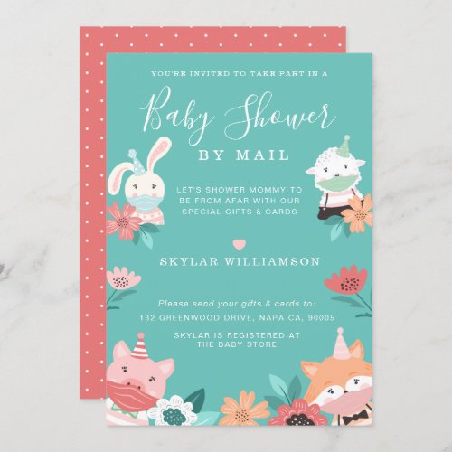 Baby Shower By Mail Cute Animals Wearing Face Mask Invitation