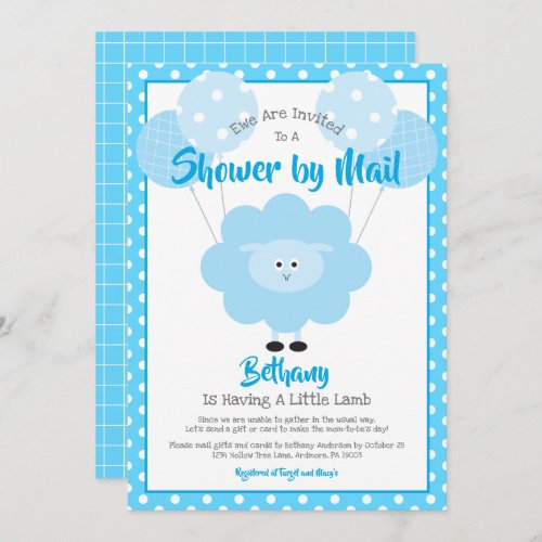Baby Shower by Mail Cute Blue Lamb Simple Modern Invitation
