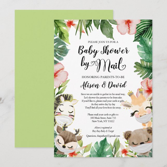 Baby Shower By Mail | Cute Masked Safari Friends Invitation (Front/Back)