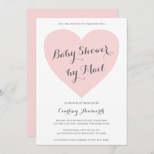 Baby Shower By Mail Cute Pink Heart Girl  Invitation