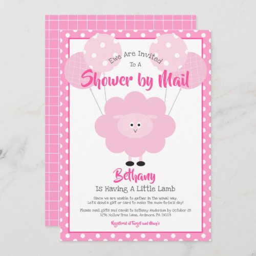 Baby Shower by Mail Cute Pink Lamb Modern Simple Invitation