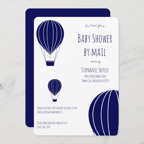 Baby Shower by Mail Dark Blue Hot Air Balloon Invitation