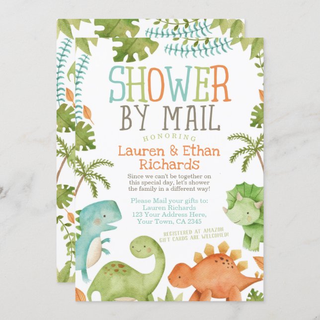 Baby Shower by Mail Dinosaur Invitation (Front/Back)