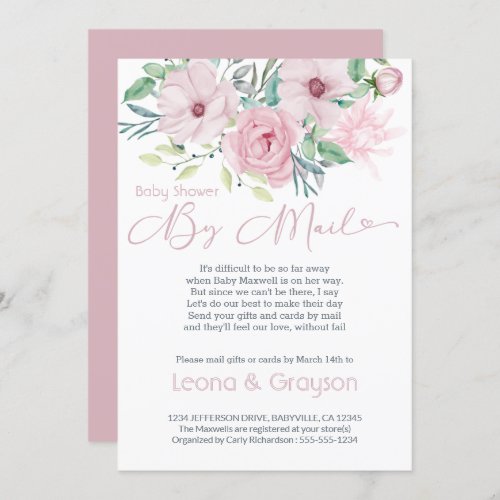Baby Shower by Mail Dusty Pink Watercolor Floral Invitation