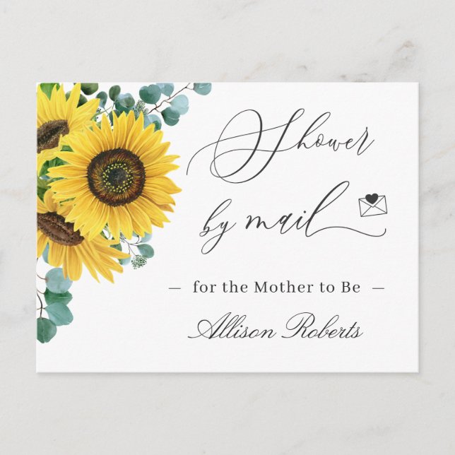 Baby Shower By Mail Elegant Sunflowers Eucalyptus Postcard (Front)