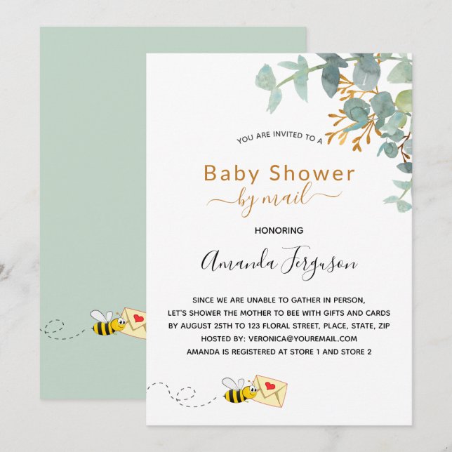 Baby Shower by mail eucalyptus greenery mom to bee Invitation (Front/Back)
