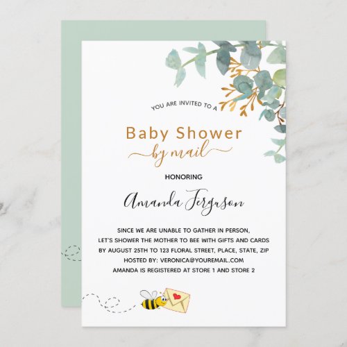Baby Shower by mail eucalyptus greenery mom to bee Invitation