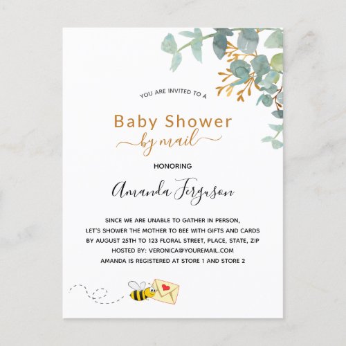 Baby Shower by mail eucalyptus greenery mom to bee Postcard