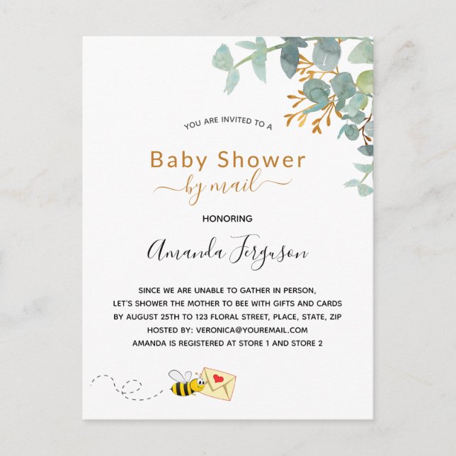 Baby Shower by mail eucalyptus greenery mom to bee Postcard (Front)
