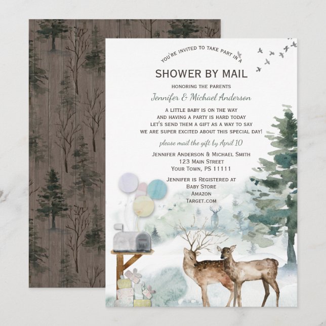 Baby Shower by Mail Gender Neutral Woodland Bear Invitation (Front/Back)