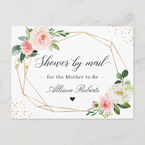 Baby Shower By Mail Geometric Blush Pink Floral Postcard