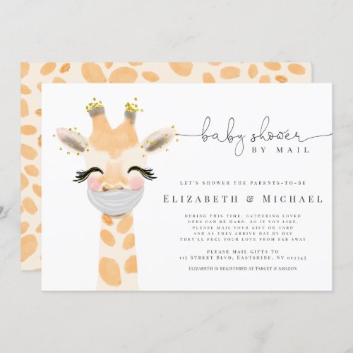Baby Shower By Mail Giraffe Animal Mask Distancing Invitation
