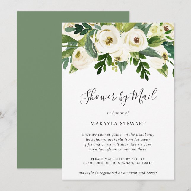 Baby Shower by Mail Girl Elegant White Floral Invitation (Front/Back)