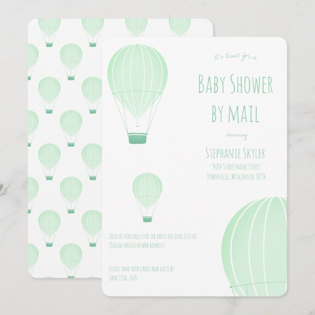 Baby Shower by Mail Green Hot Air Balloon Invitation (Front/Back)