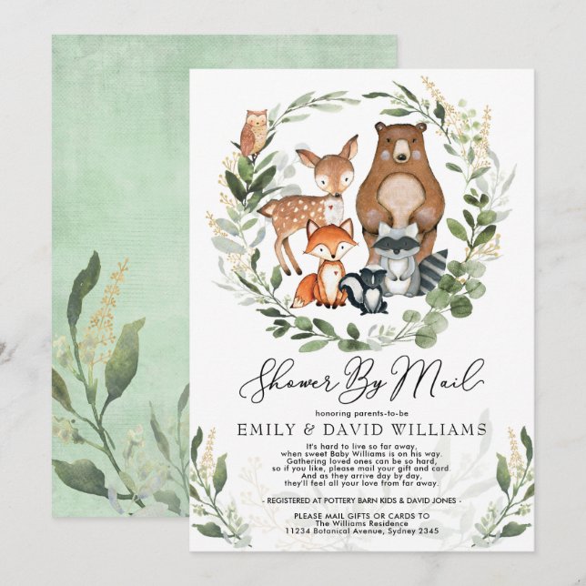 Baby Shower By Mail Greenery Woodland Animals Invitation (Front/Back)