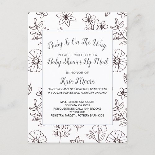 Baby Shower By Mail Hand Drawn Flowers Invitation Postcard