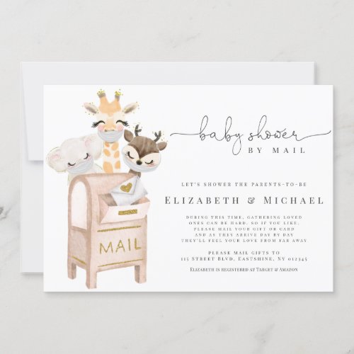 Baby Shower By Mail Masked Baby Animals Gold Invitation