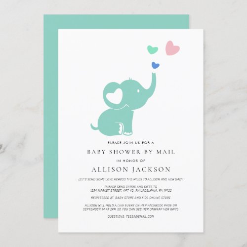 Baby Shower By Mail Mint Green Elephant Invitation