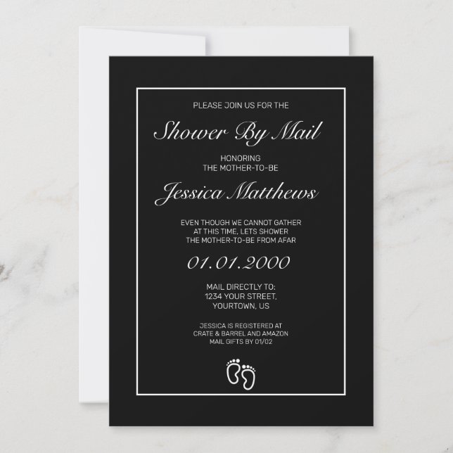 Baby Shower By Mail Modern Minimalist Black White  Invitation (Front)