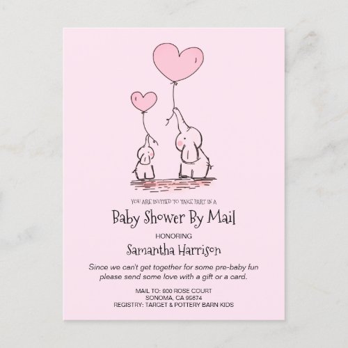 Baby Shower By Mail Mom And Baby Elephant Pink Invitation Postcard