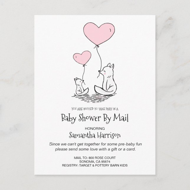 Baby Shower By Mail Mom And Baby Woodland Fox Invitation Postcard (Front)