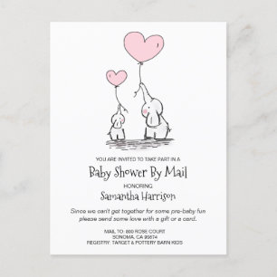 Baby Shower By Mail Mom & Baby Elephants Invitation Postcard