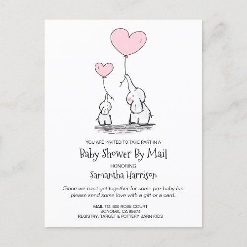 Baby Shower By Mail Mom  Baby Elephants Invitation Postcard