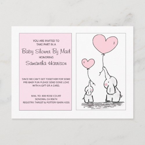 Baby Shower By Mail Mom Baby Elephants Pink Invitation Postcard